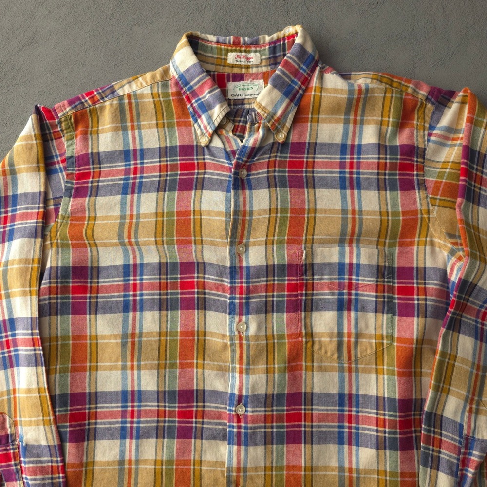 Vintage 1960s Gant Multicolor Plaid Button Down Shirt The Hugger Tapered Body - Picture 2 of 13
